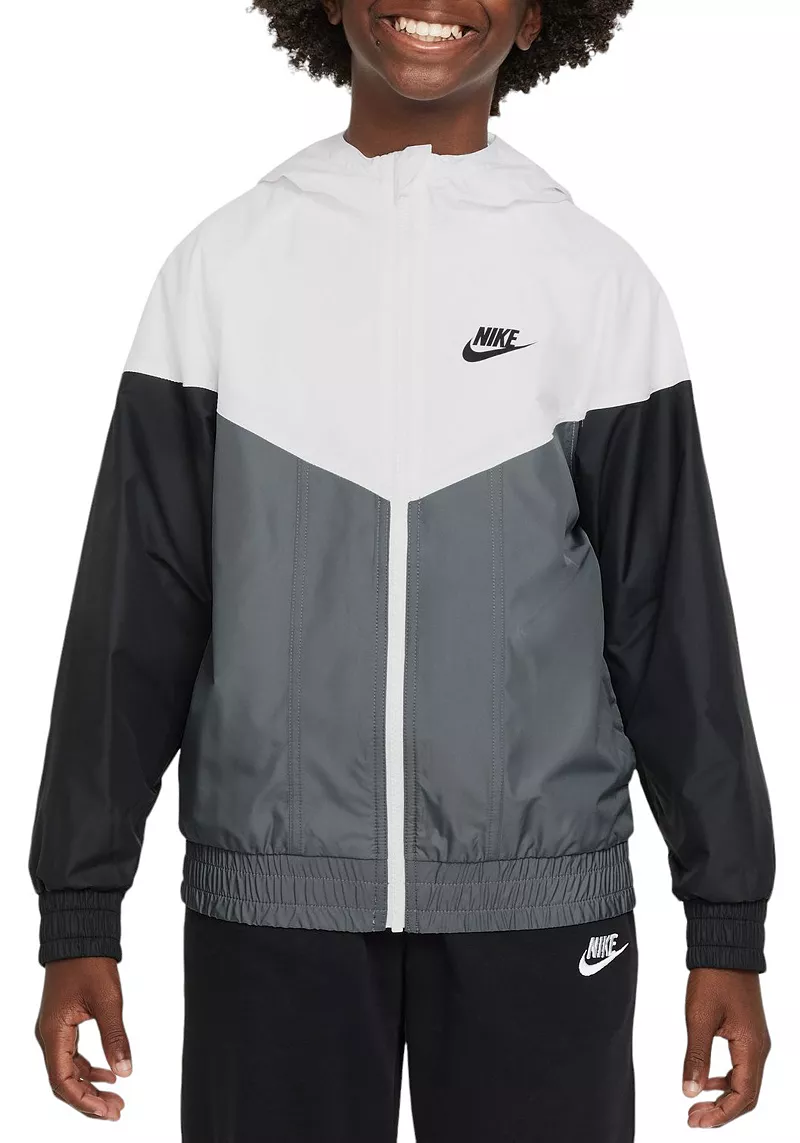 

Детская спортивная куртка Nike Windrunner с капюшоном, белый/серый/черный