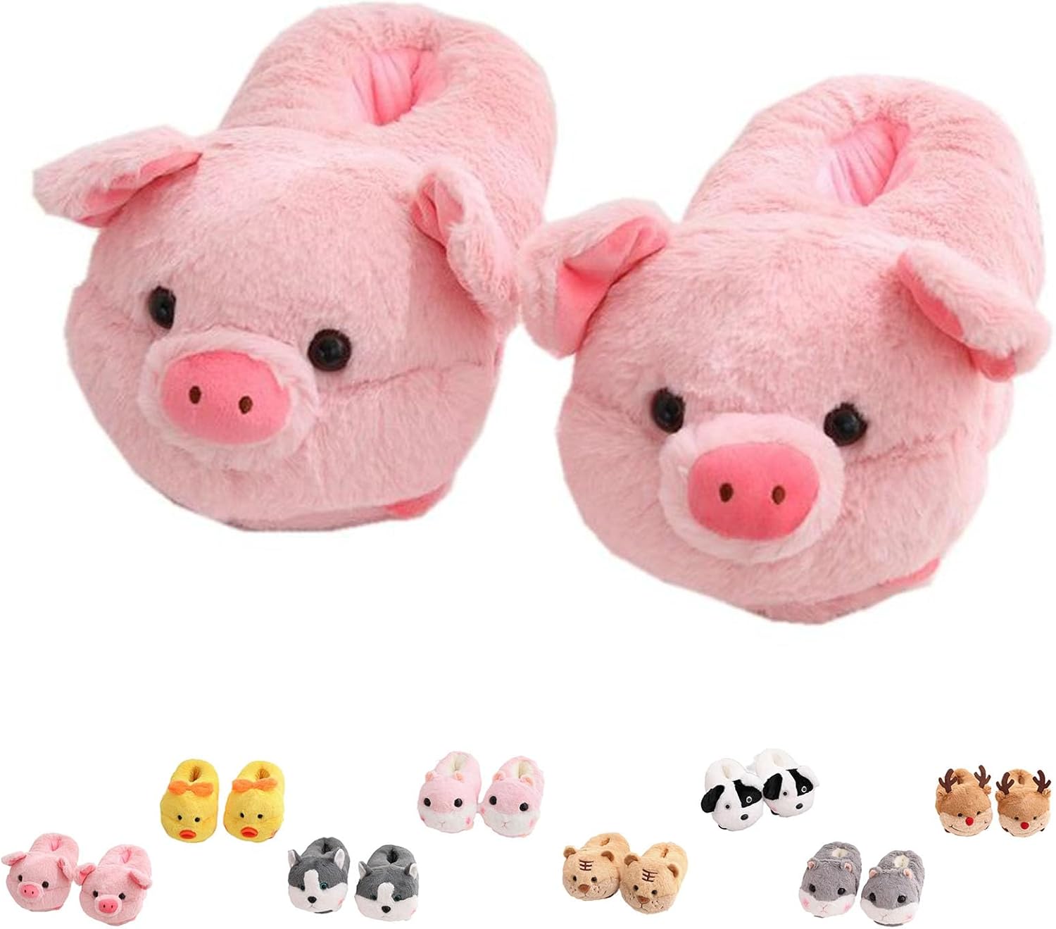 

Тапочки в виде свинок, милые тапочки с животными для женщин, теплые зимние противоскользящие домашние плюшевые тапочки в виде животных Generic, розовый