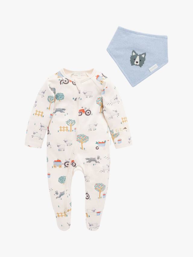 

Детский хлопковый комбинезон и набор слюнявчиков Purebaby, Herding Sheep Print