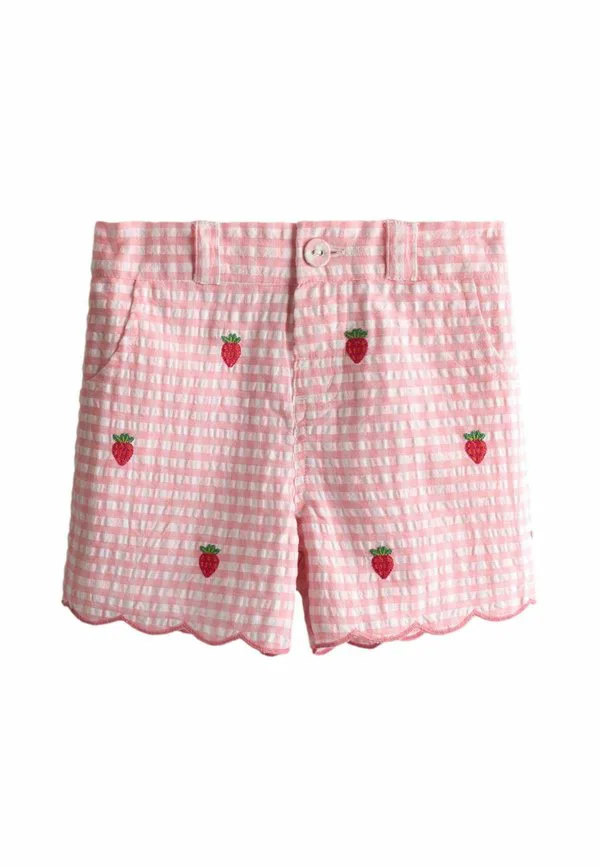 Шорты прямого кроя с фестончатым краем и вышивкой. Jojo Maman Bébé, Pink Strawberry