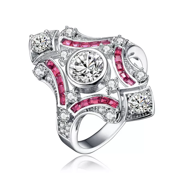 

Кольцо из стерлингового серебра огранки «багет» с круглыми кубическими цирконами Genevive, red