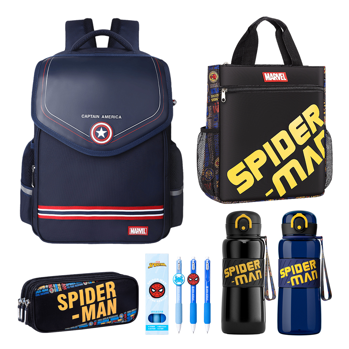 

Disney Рюкзак Marvel из полиэстера и искусственной кожи большой мужской синий черный, Captain America+Learning Stationery