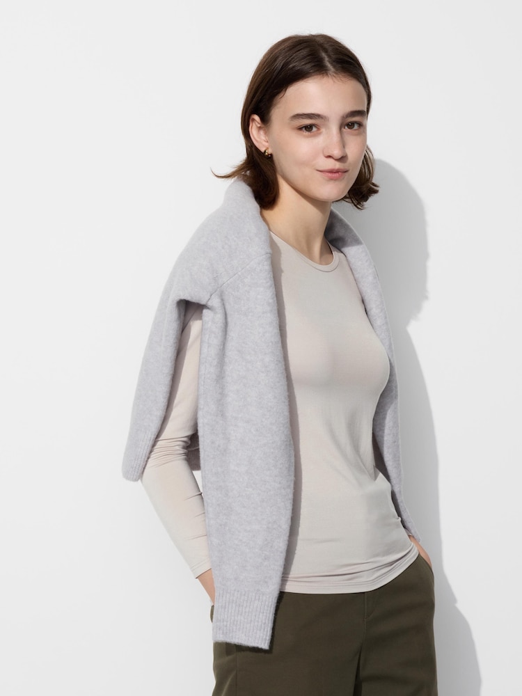 Футболка с круглым вырезом heattech Uniqlo, серый