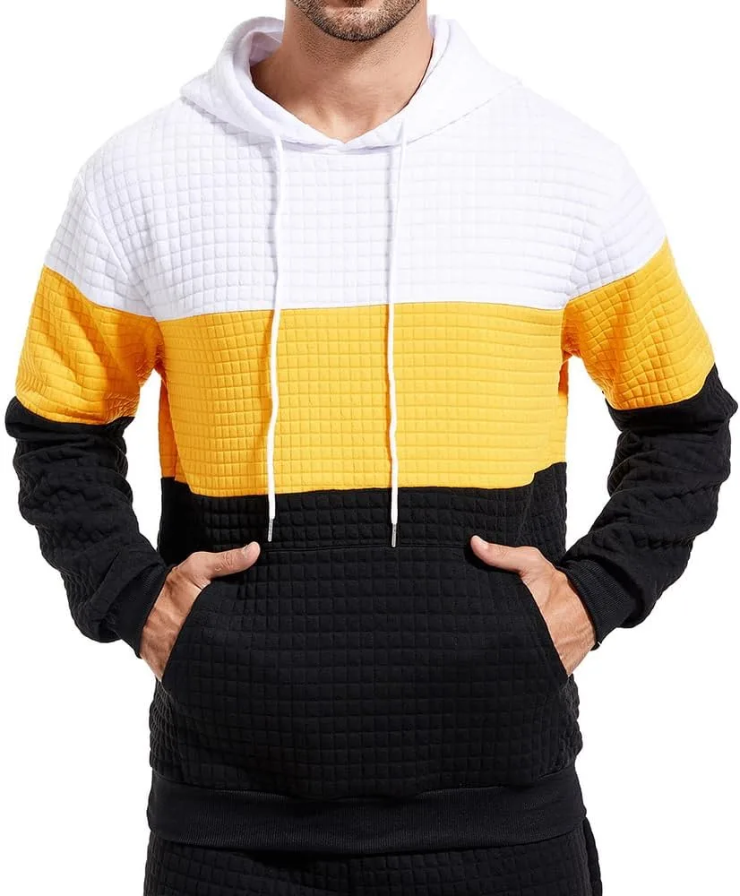 

Мужской худи с капюшоном на молнии, в клетку, с длинными рукавами и карманами-кенгуру LUORUAN