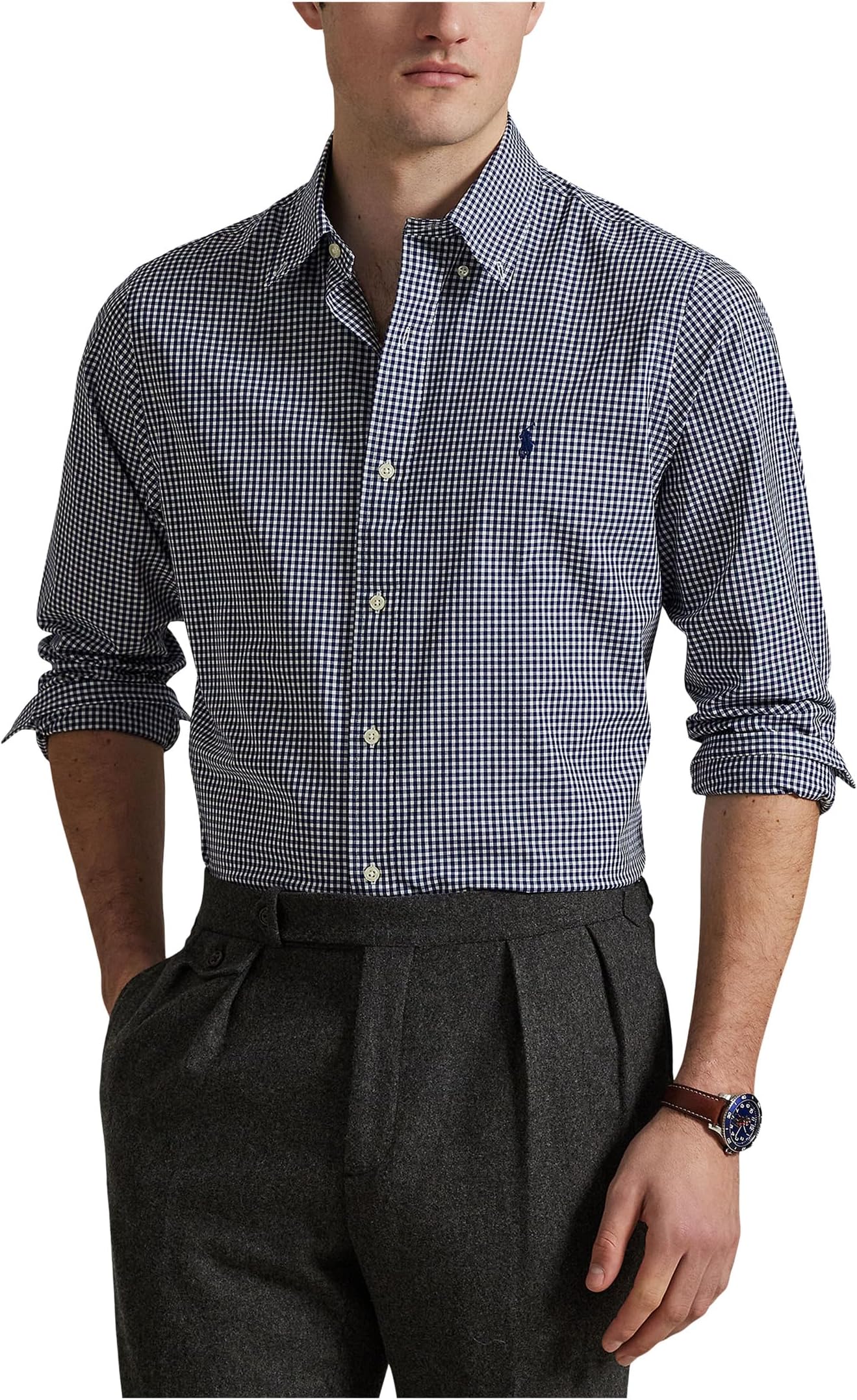 

Поло Polo Ralph Lauren Classic Fit Gingham Stretch Poplin Shirt, цвет Newport Navy White