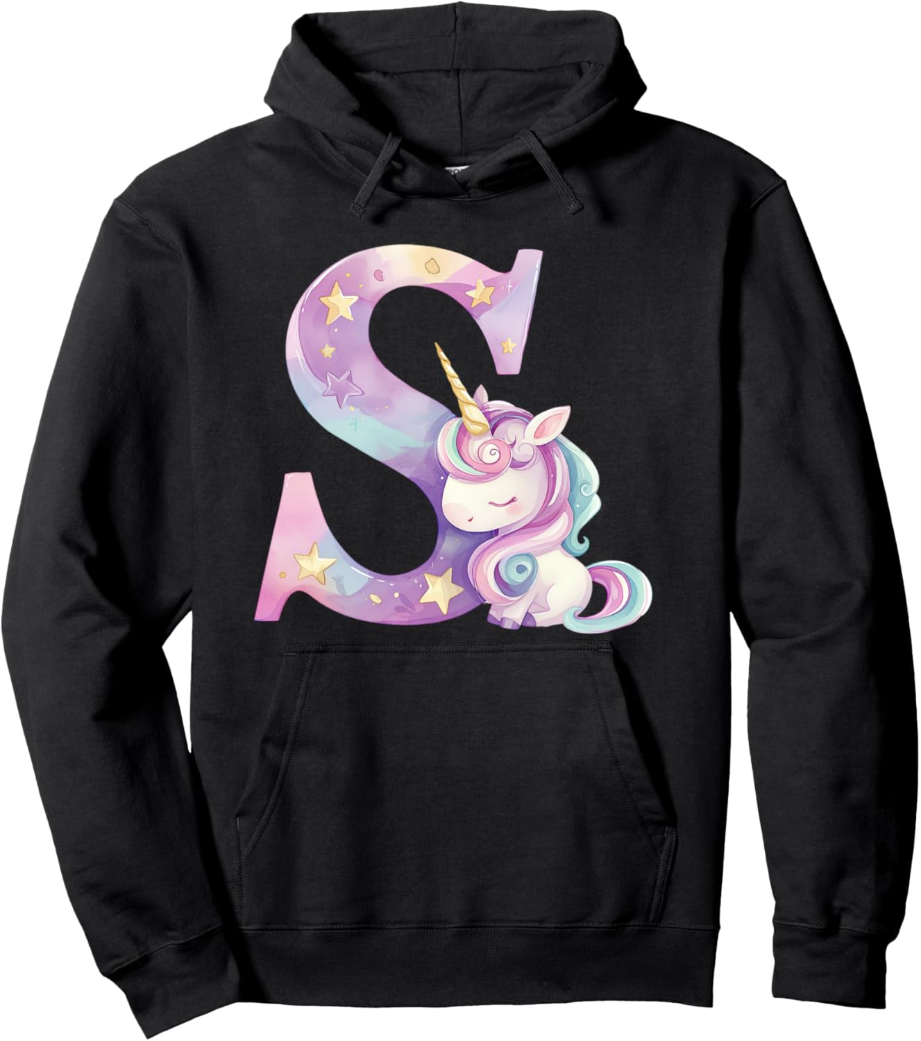 

Худи с монограммой S, наряд на день рождения с единорогом и начальной буквой S S Unicorn Alphabet Tees Nyc, черный