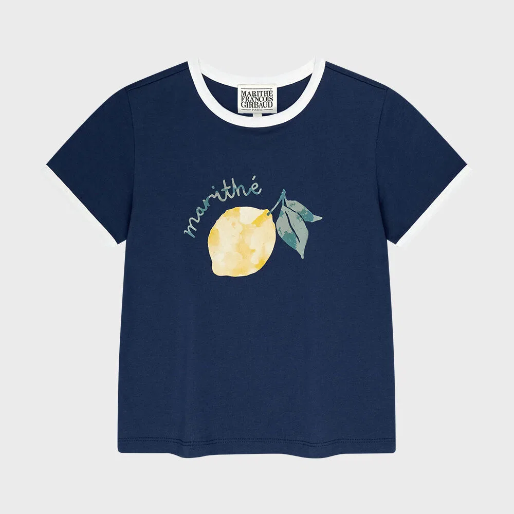 Детская футболка Kids Citron Ringer синего цвета от Marithé Kids — фото 2