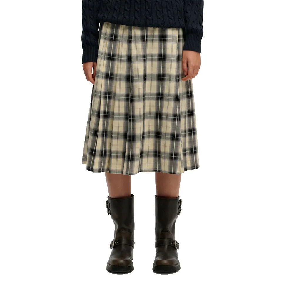 

Плиссированная юбка миди в клетку от Superdry, бежевый