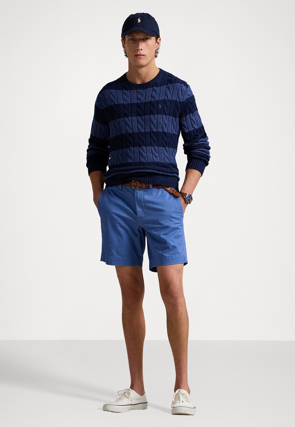 

Джемпер STRIPED CABLE KNIT COTTON SWEATER Polo Ralph Lauren, темно-синий