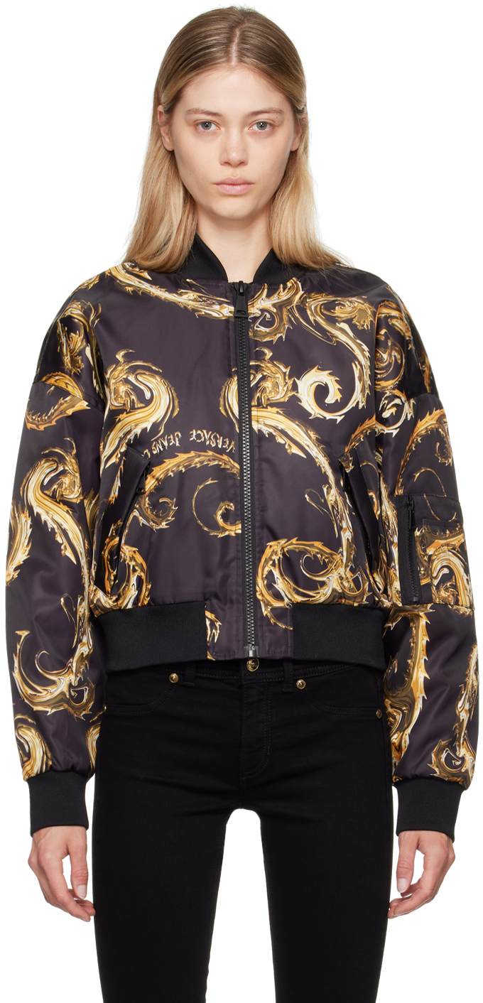 

Куртка-бомбер Chromo Couture из черного и золотого цветов Versace Jeans Couture