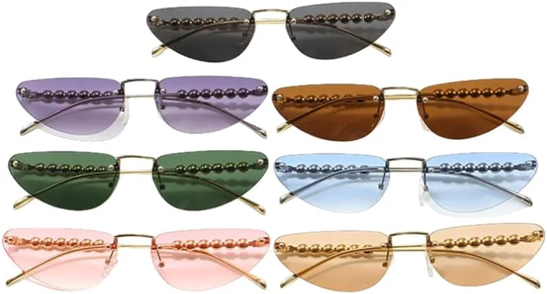 

Женские солнцезащитные очки «кошачий глаз» без оправы, роскошные, жемчужные, модные, с металлической оправой, защита от УФ-излучения UV400 HHZZYVY, S077-c7