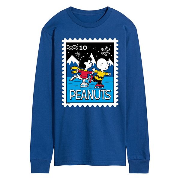 

Мужская футболка с длинным рукавом peanuts lucy & charlie ice skating stamp Licensed Character, Royal Blue