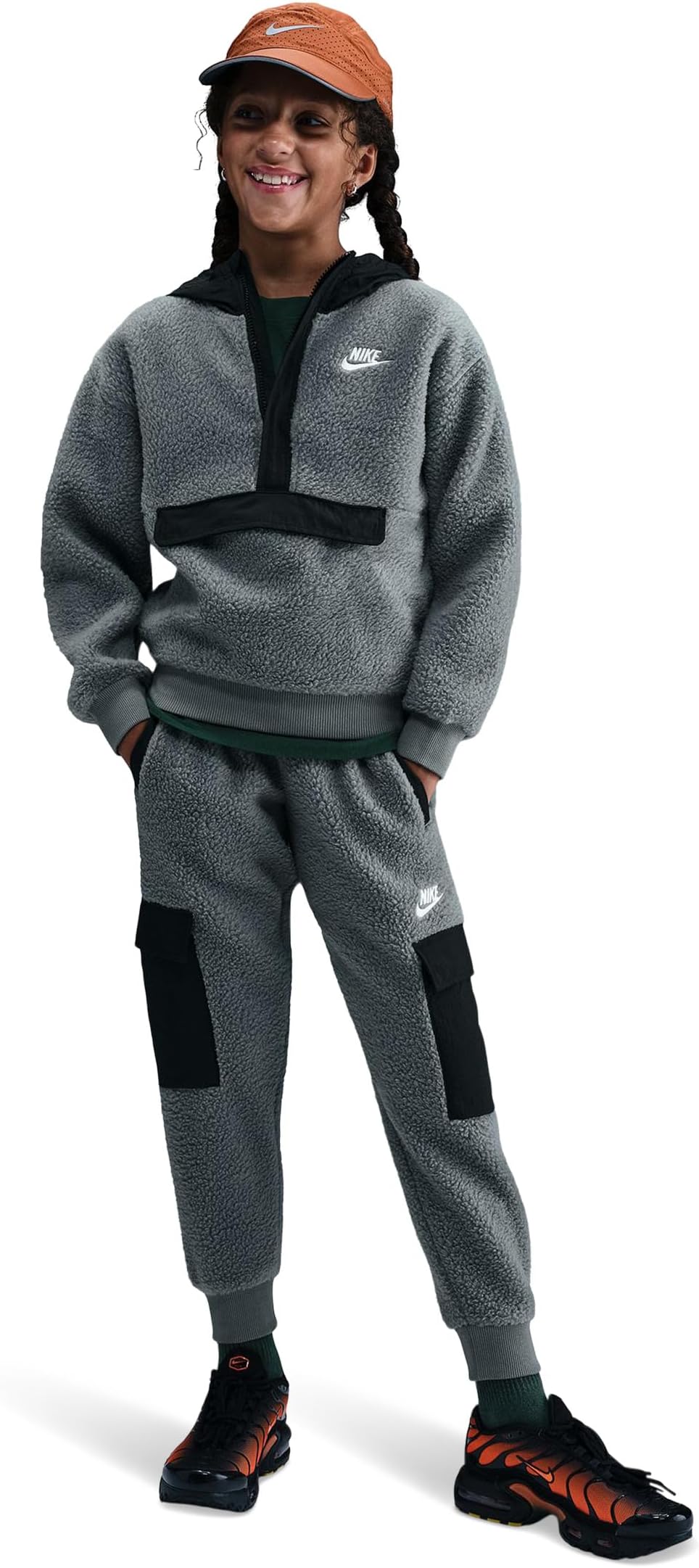 Толстовка Sportswear Club из флиса свободного кроя с застежкой-молнией 1/4 Nike Kids, Smoke Grey/Black/White — фото 3