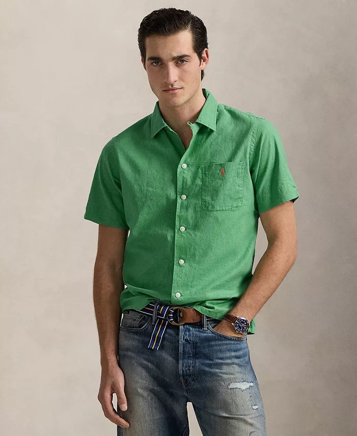 

Мужская классическая рубашка-кемпер из льна и хлопка Polo Ralph Lauren, зеленый