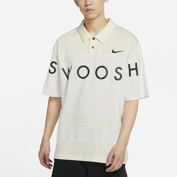 Футболка sportswear swoosh logo printing contrasting colors loose polo shirt white Nike, белый — фото 4