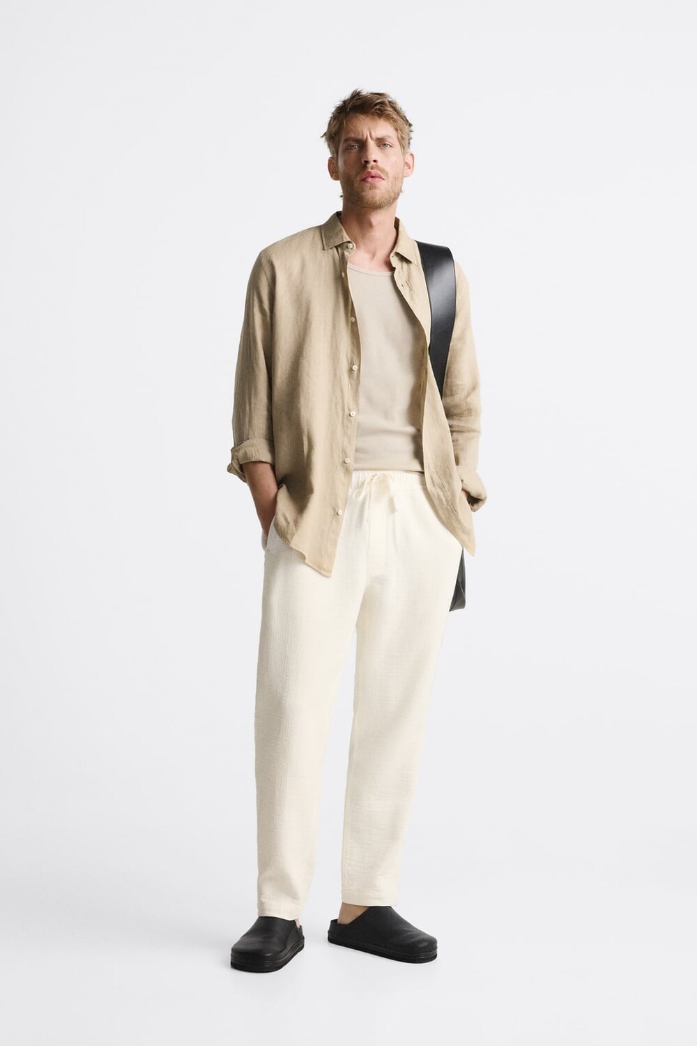 

Брюки с эффектом льна ZARA, белый