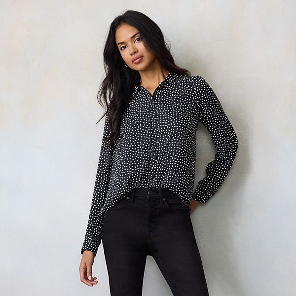 

Женская рубашка на пуговицах Lc Lauren Conrad, Black Frosty Dot