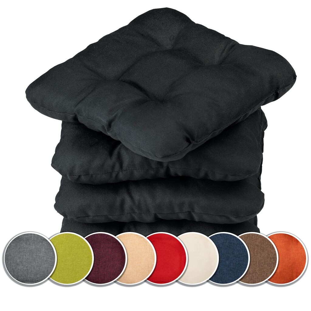 

Набор Sunnypillow из 4 подушек для стульев 40 x 40 см. Удобная мягкая подушка толщиной 8 см для стульев/скамек в доме и саду. Подушка для сиденья. Подушка для сиденья. Садовая подушка. Много цветов на выбор: оранжевый. MC.Sammler, черный