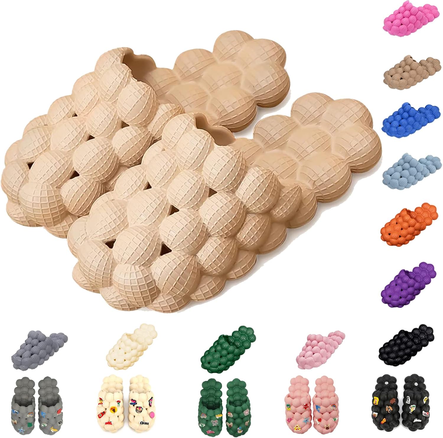 

Тапочки-пузыри для женщин и мужчин, забавные массажные шлепанцы в форме мяча для гольфа, с толстой подошвой и амортизирующей подушкой для спа-процедур, нескользящие сандалии для рефлексотерапии и снятия стресса, для душа и спальни Aiminuo, бежев...