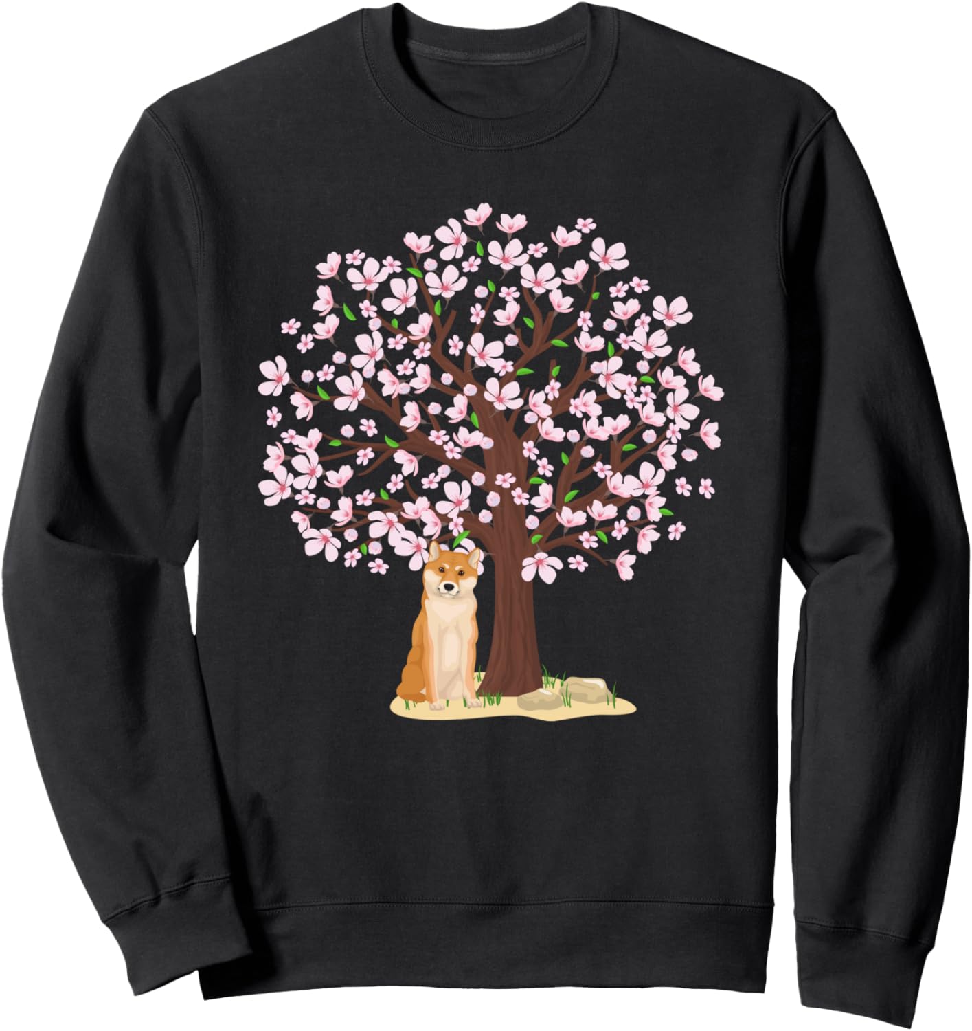 

Толстовка с изображением цветущей сиба-ину (японской собаки) Beautiful Cherry Blossoms Kawaii Art, черный
