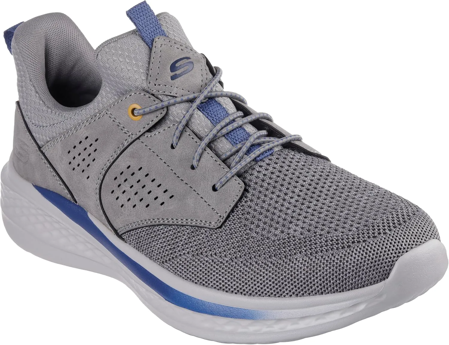 Мужские кроссовки Skechers Streetwear Slade - Breyer с вязаной сеткой, шнуровкой-банджи и четвертной вставкой, без шнурков, серый — фото 4