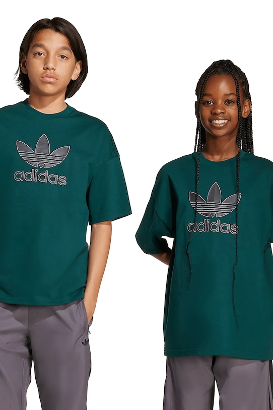 

Детская хлопковая футболка Adidas Originals, зеленый
