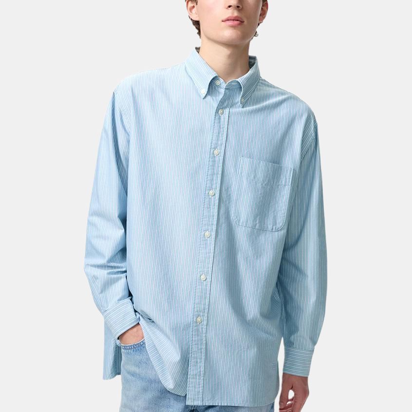 

UNIQLO Рубашка Unisex Lake Blue Lapel Moderate