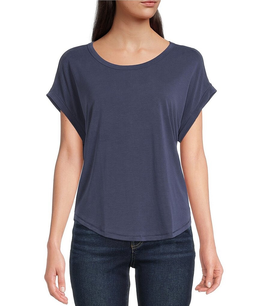 

Футболка Lucky Brand с круглым вырезом и короткими рукавами с напуском и круглым подолом, синий
