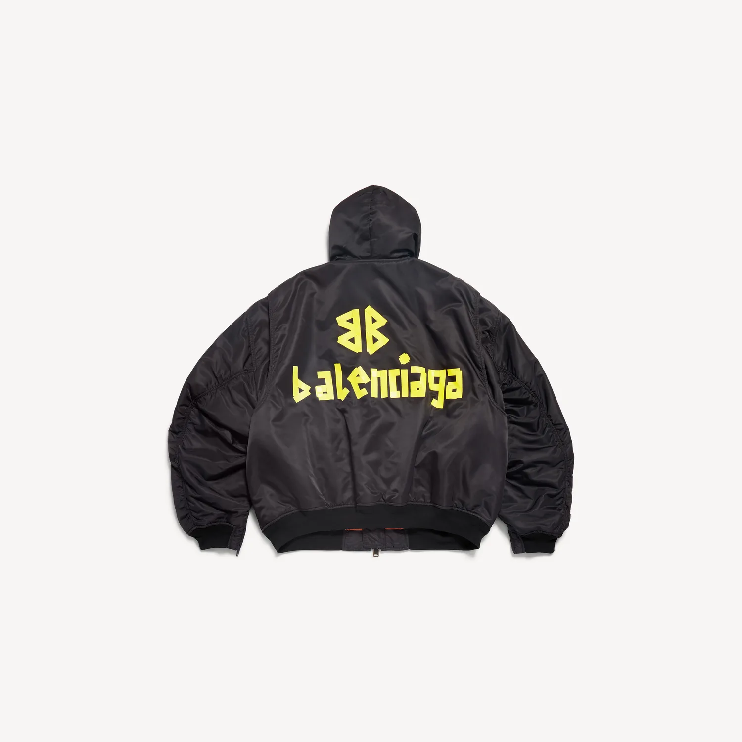 BALENCIAGA Мужская легкая бомбер-куртка с капюшоном и лентой, черная — фото 2