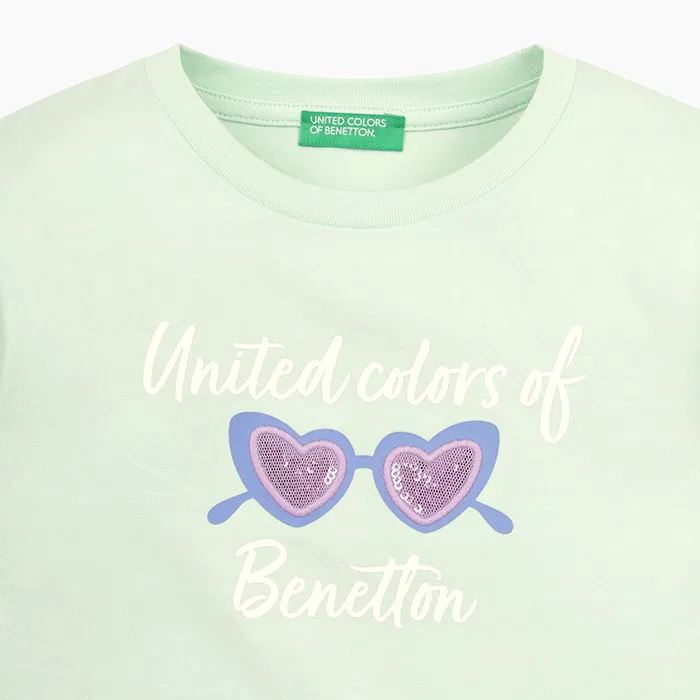 Детская мятная футболка с блестящим акцентом от Benetton Kids — фото 3
