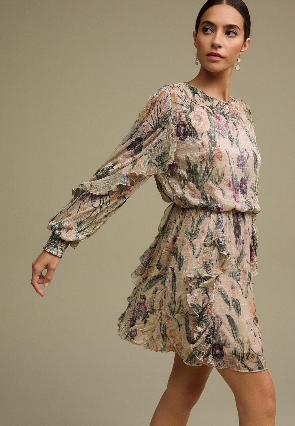 

Повседневное платье LONG SLEEVE RUFFLE DETAIL MINI REGULAR FIT Next, розовый