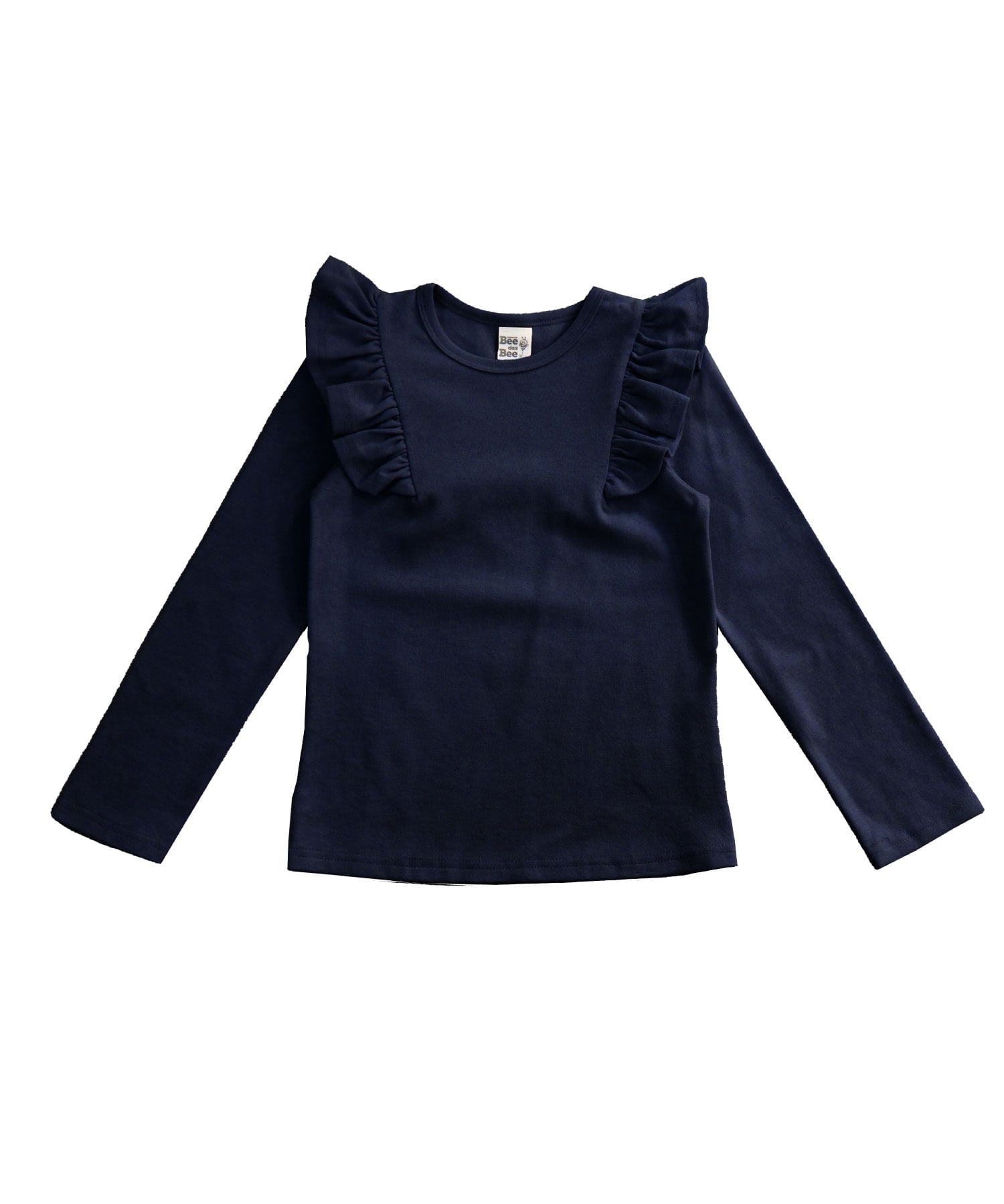 Топ с длинными рукавами, украшенный лентой и оборками, пышные рукава, в морском стиле, для девочек, Bee Bee, Shoulder frills x Navy — фото 3