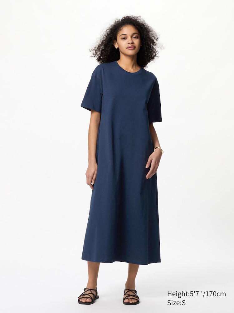 

Платье-Футболка airism из хлопка с коротким рукавом Uniqlo, цвет 69 синий
