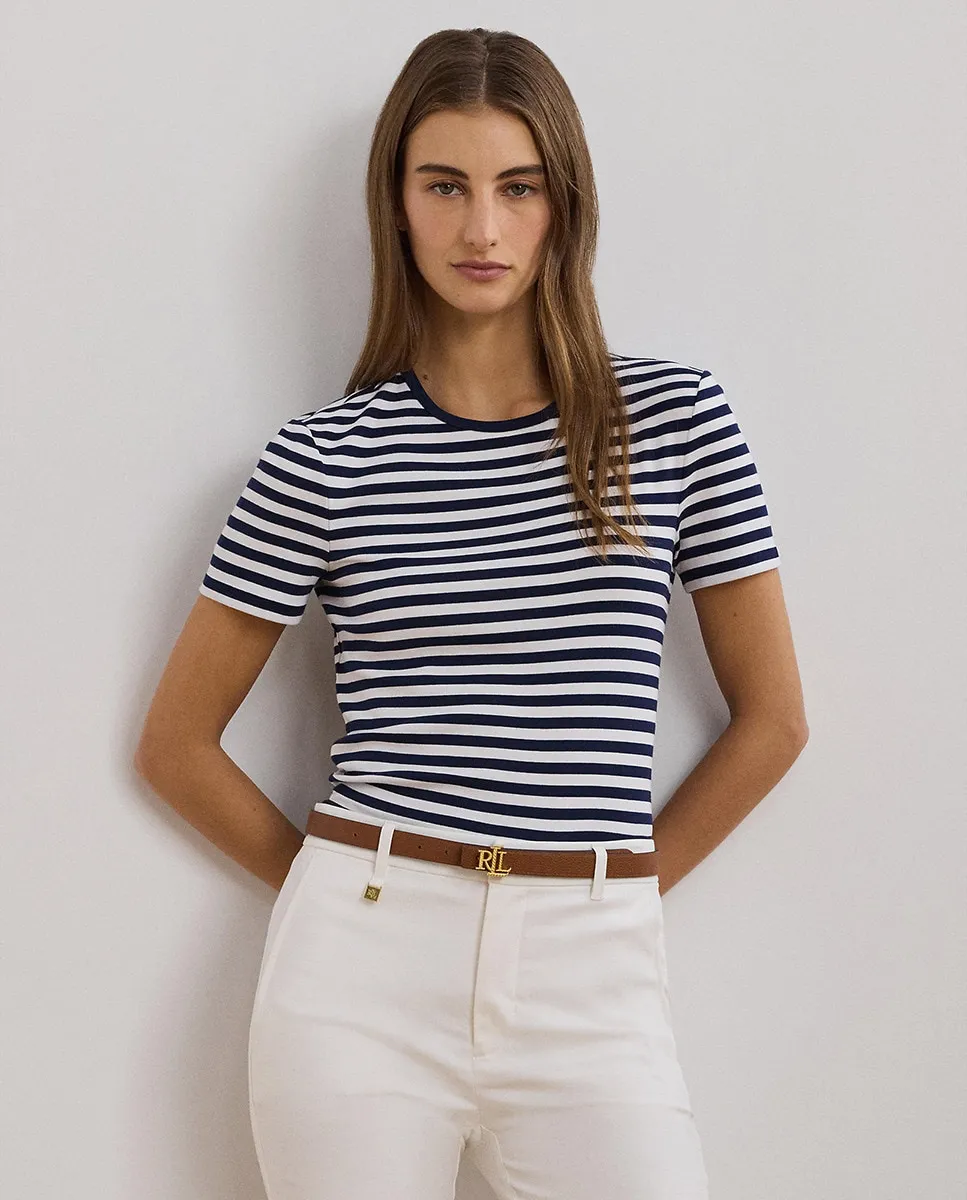 

Женская полосатая хлопковая футболка Lauren Ralph Lauren, тёмно-синий