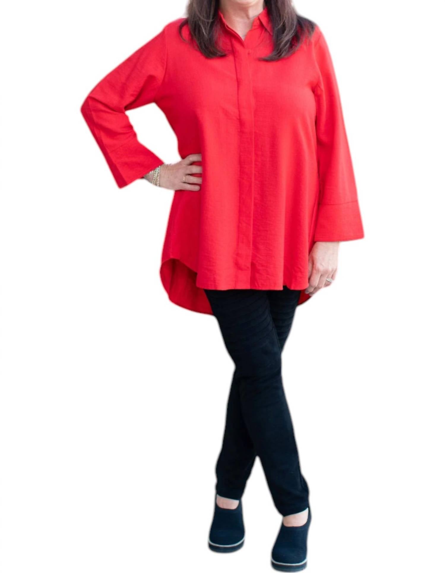 

Топ с длинными рукавами и пуговицами красного цвета Boho Chic