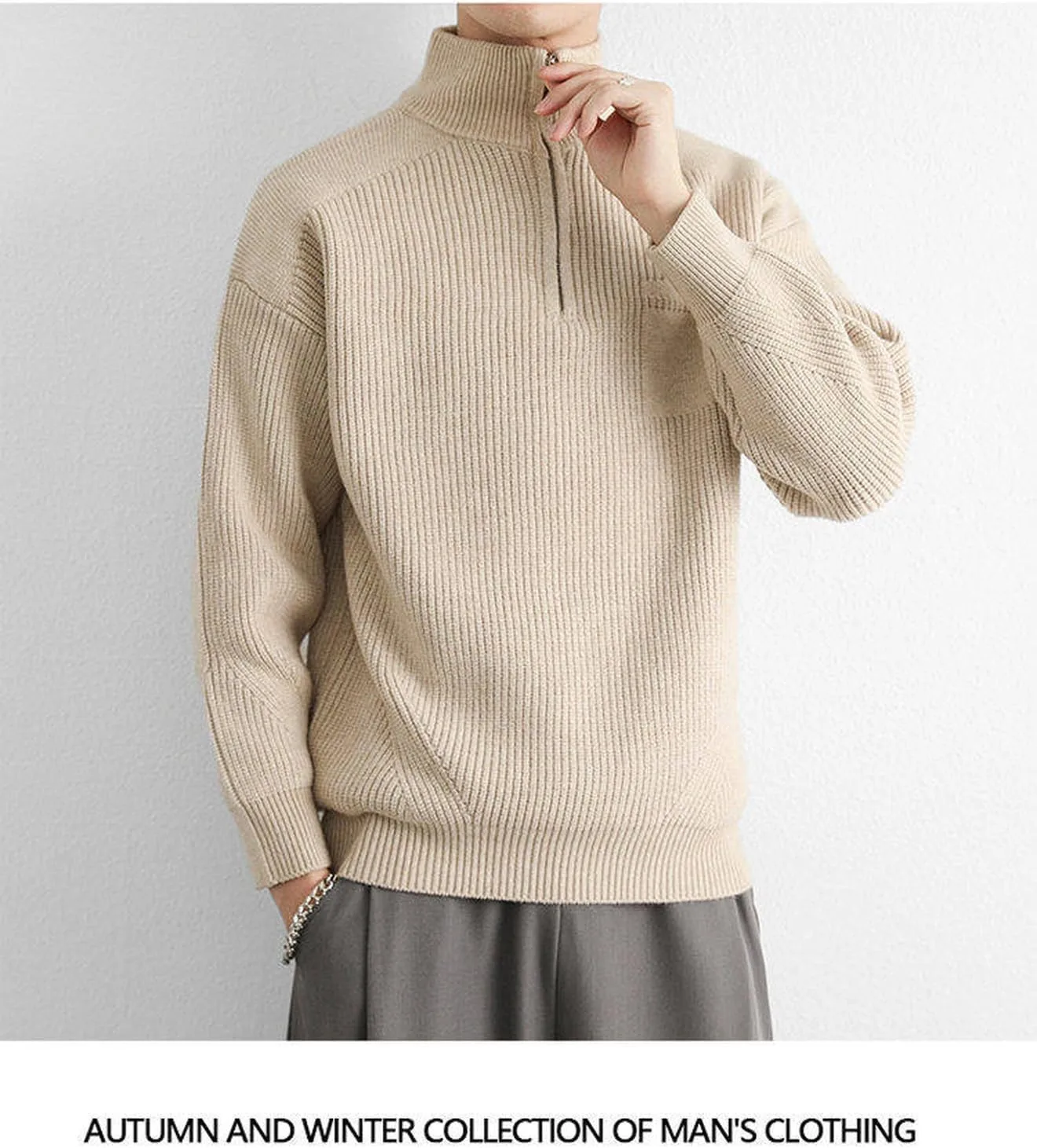 Мужской свитер с четвертью молнии Slim Fit Mock Neck — фото 3
