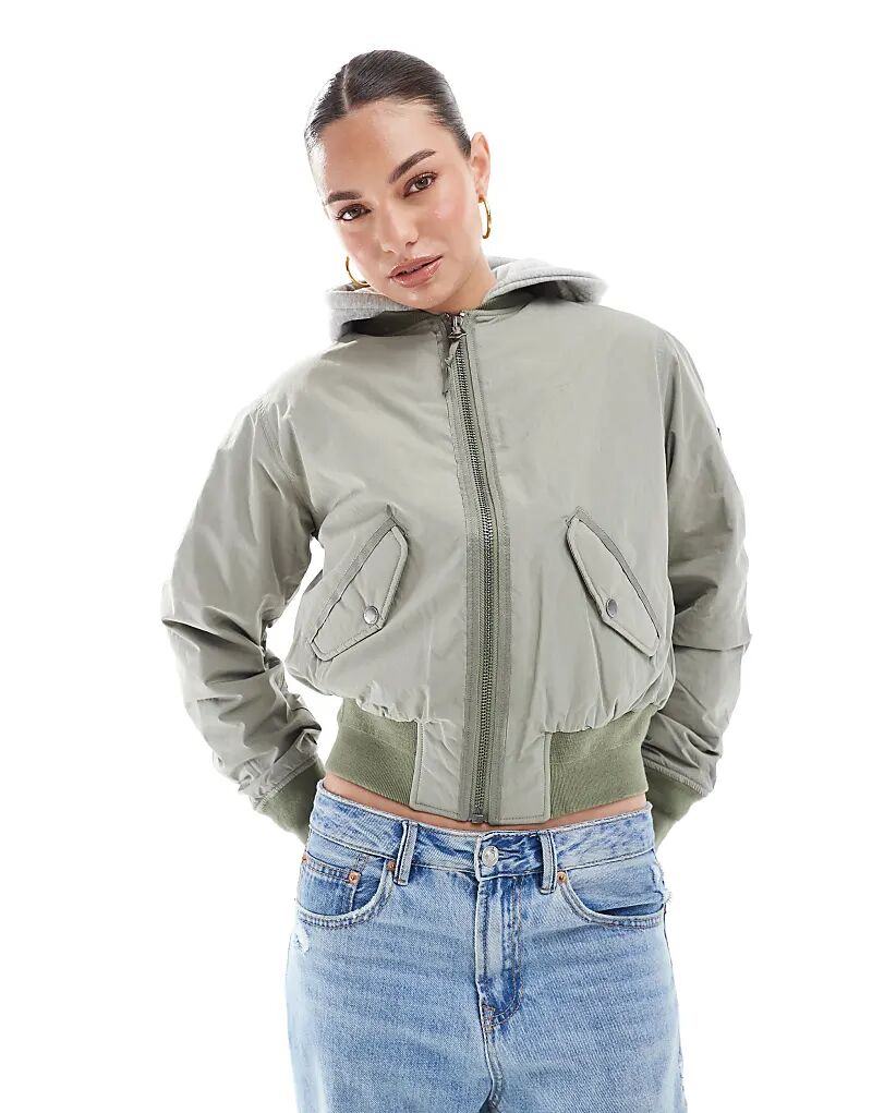

Куртка-бомбер Superdry с капюшоном MA1 светло-зеленого цвета хаки, Зеленый, Куртка-бомбер Superdry с капюшоном MA1 светло-зеленого цвета хаки