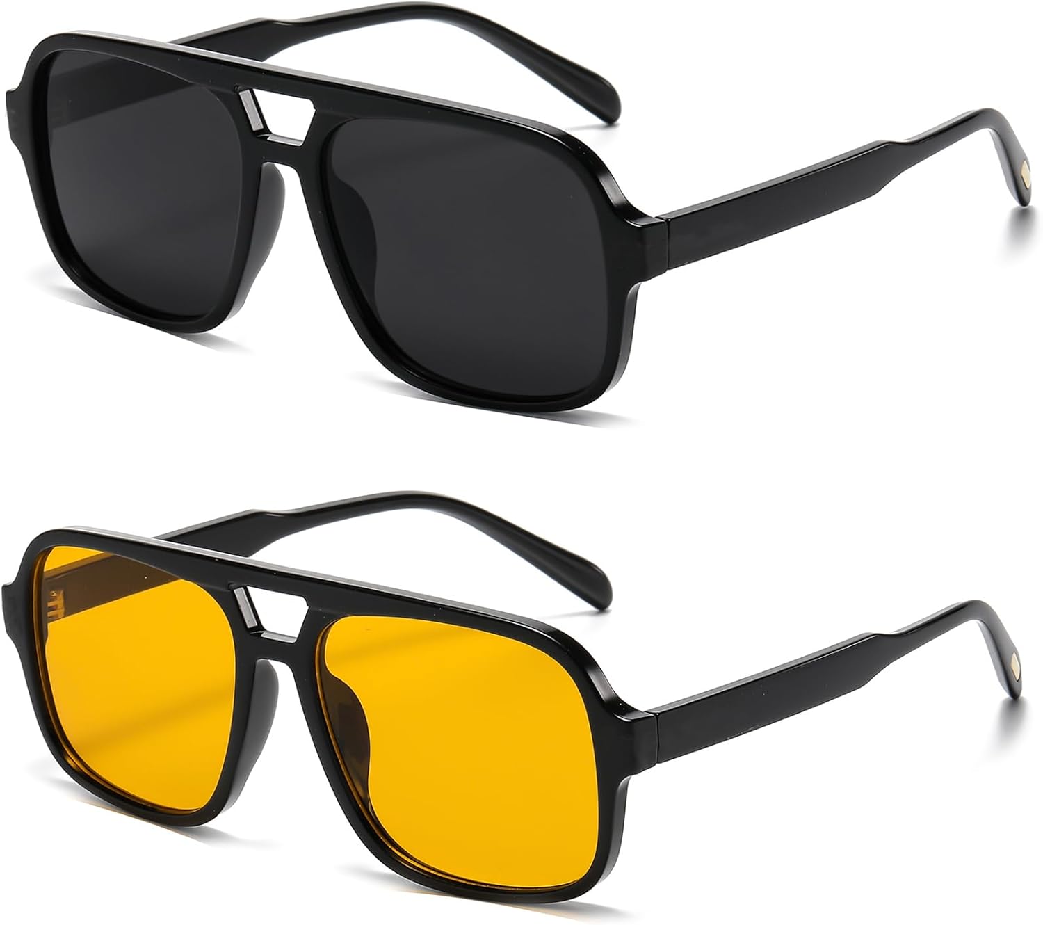 

Ретро-солнцезащитные очки-авиаторы для женщин и мужчин. Модные классические квадратные солнцезащитные очки-авиаторы в стиле 70-х. Винтажные очки Breaksun, Two Pack (Black Grey+ Black/Orange)