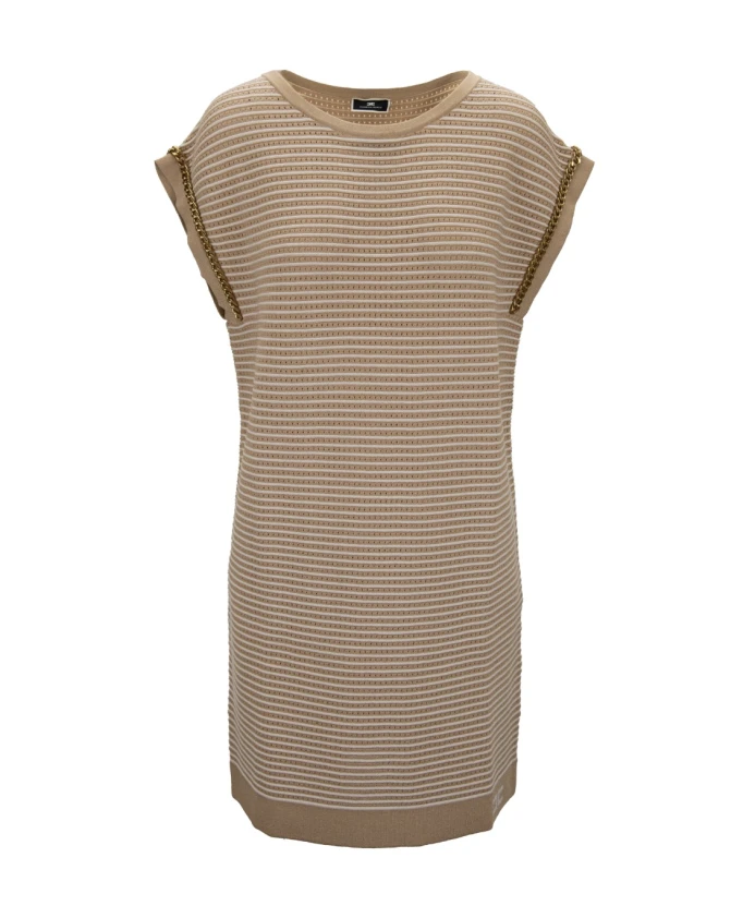 

Короткое платье с золотой отделкой Elisabetta Franchi, бежевый