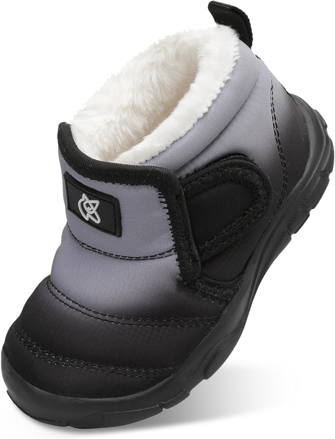 

Детские зимние теплые ботинки QFH для мальчиков и девочек, уютные флисовые снежные ботинки для малышей, нескользящие прогулочные ботинки, водоотталкивающие с искусственным мехом, Grad Grey