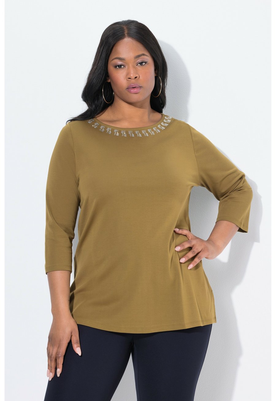 

Топ Ulla Popken Long sleeved top, Olive Green/Olive