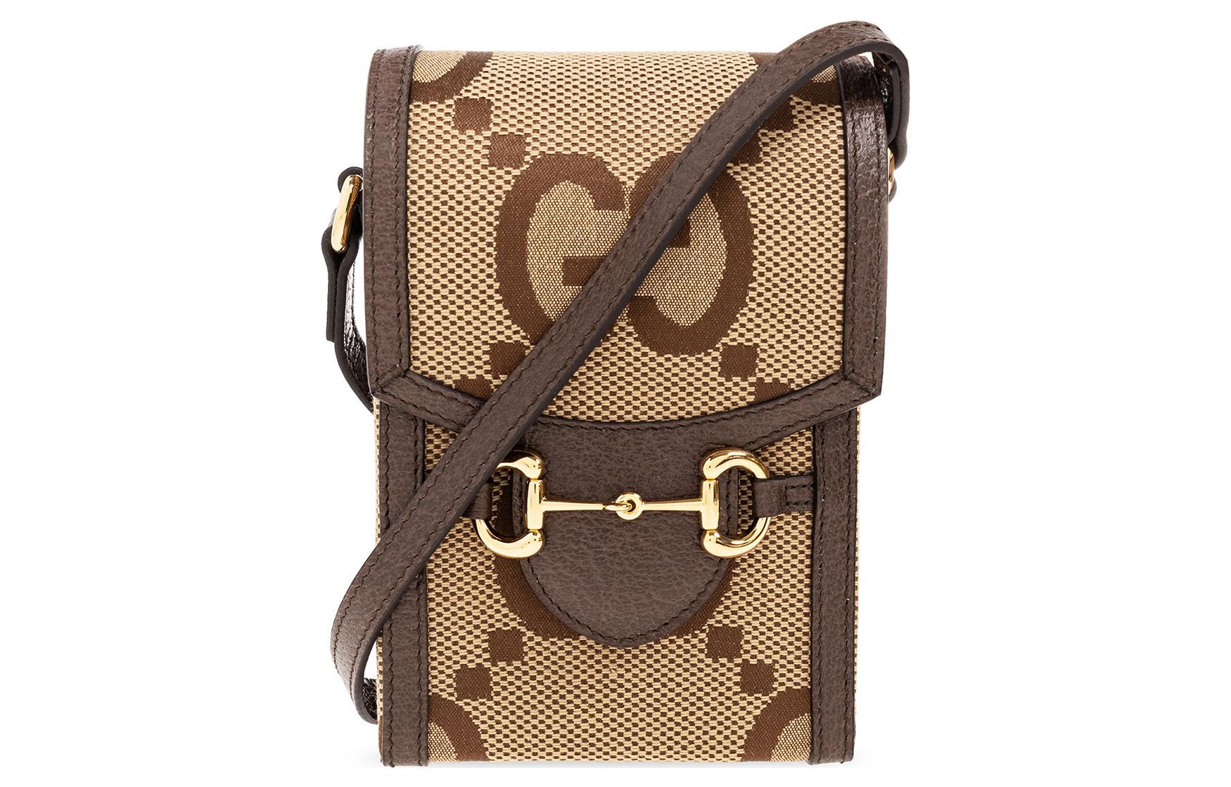 

GUCCI Джутовая холщовая сумка с кожаной лямкой через плечо мини унисекс верблюжий и черный