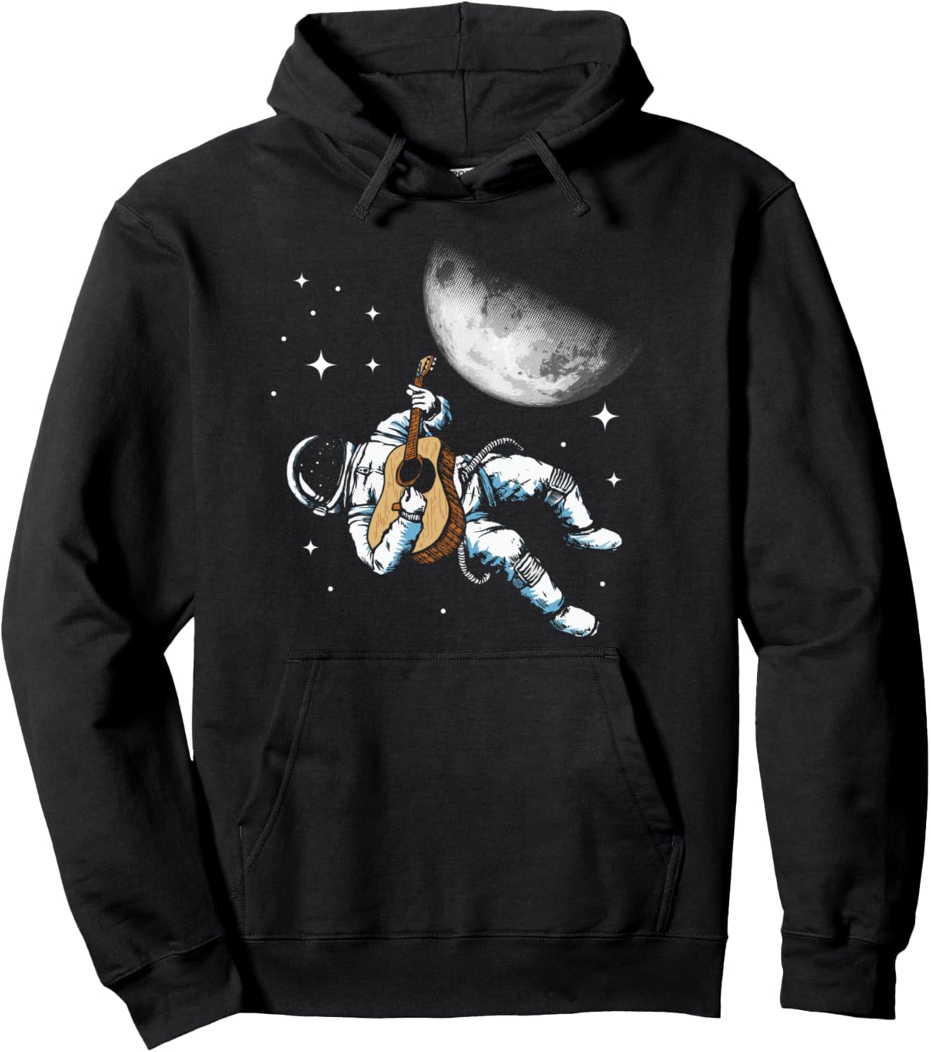 

Толстовка с акустической гитарой, космонавтом, изображением луны и космической тематики Giant Step Design Co., черный