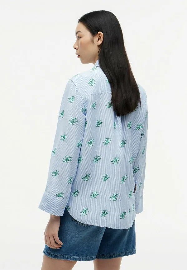Блузка с вышитым логотипом и пуговицами Tommy Hilfiger, Script Ithaca Blue Spell — фото 3