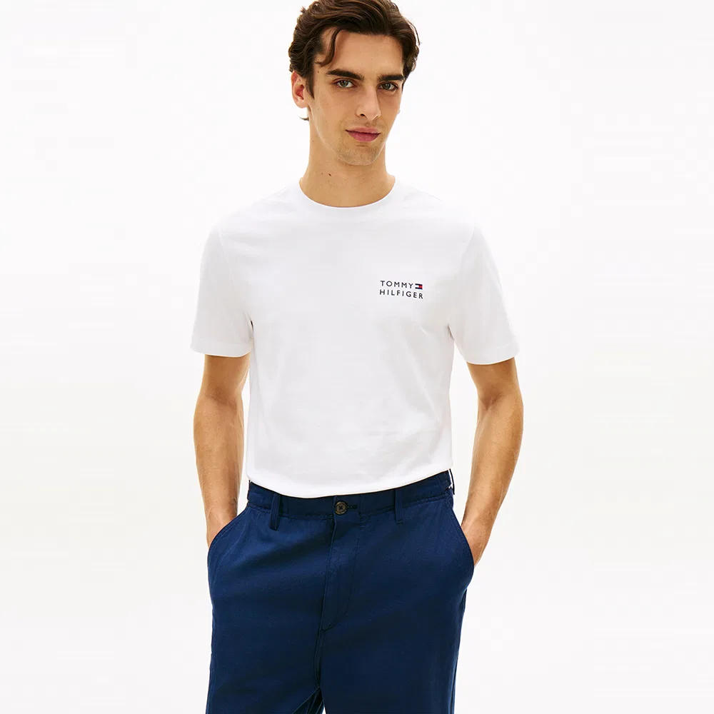 Мужская белая футболка с вышитым логотипом "Embro Stack" от Tommy Hilfiger