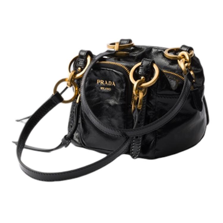 PRADA Миниатюрная женская наплечная сумка из коровьей кожи черного цвета — фото 2