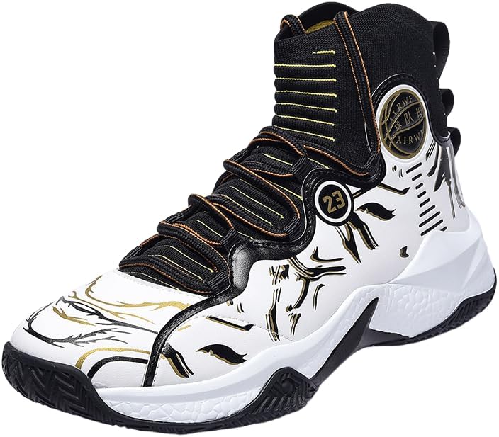 

Мужские высокие баскетбольные кроссовки - дышащие, с противоскользящей резиновой подошвой с амортизацией, прочные и стильные для бега и повседневной носки Clolinde, белый/черный