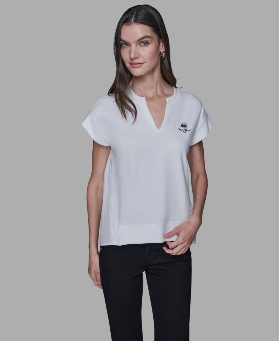 

Женская блузка с V-образным вырезом KARL LAGERFELD PARIS, Soft White