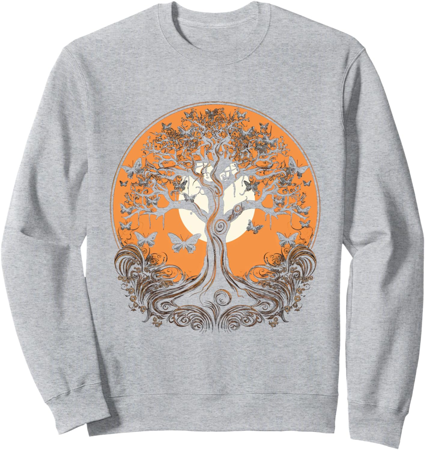 

Осенняя толстовка с изображением осенних листьев, дерева и бабочки Autumn Design With Butterflies And Trees, серый