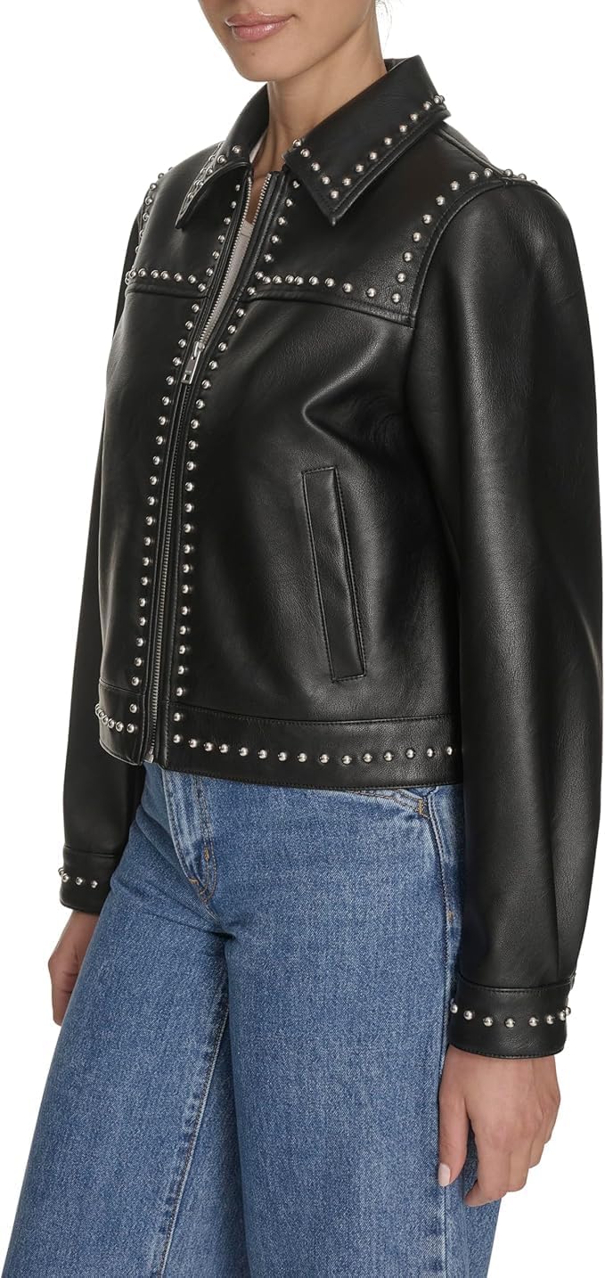 Женская куртка Levi's из искусственной кожи с заклепками, Black — фото 3